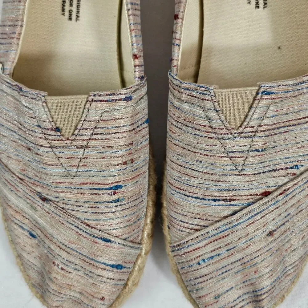 TOMS Women's Espadrilles Birch Metallic Slub Stripe Size 7